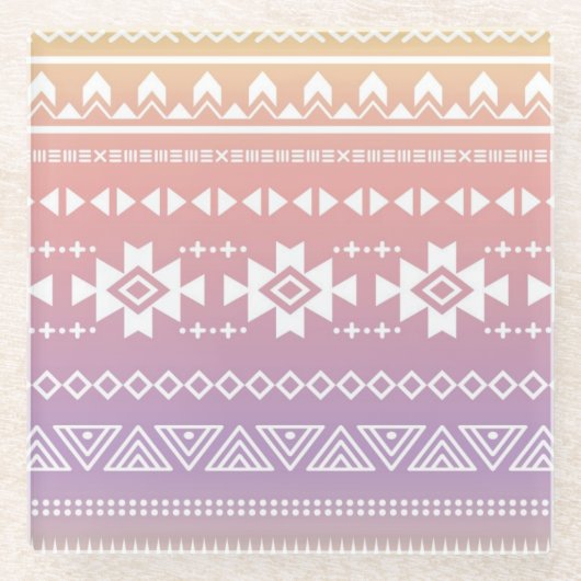 種族のアズテック派のグラデーションなパターン ガラスコースター (正面)