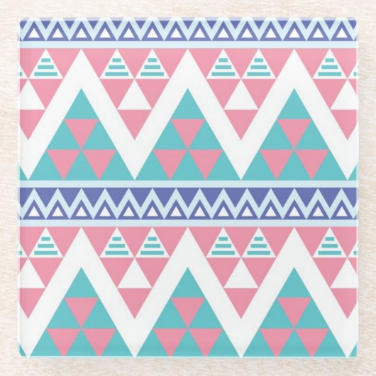 種族のアズテック派の多彩なパターン ガラスコースター (正面)