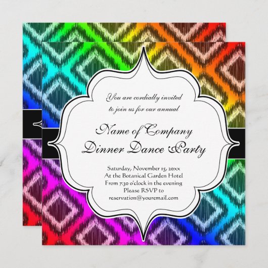 種族のイカットの虹のカラフルパターン 招待状 (正面/裏面)