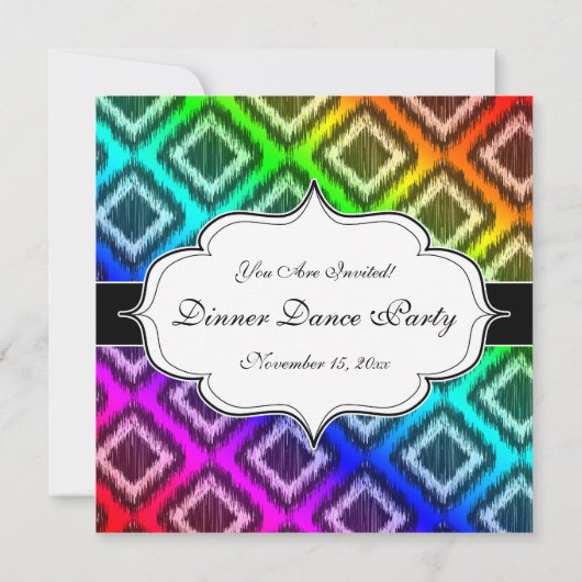 種族のイカットの虹のカラフルパターン 招待状 (裏面)