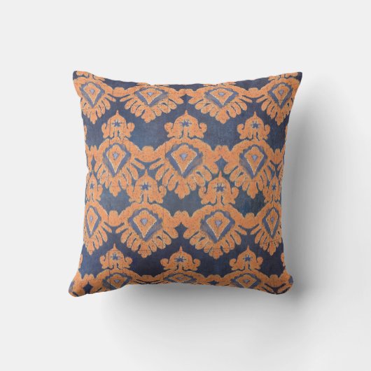 種族のイカットパターンオレンジ海軍ボヘミア人のヴィンテージ クッション (裏面)
