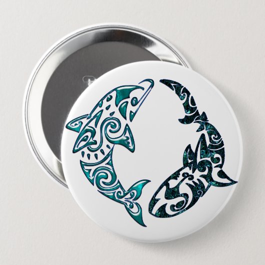 種族のイルカおよび鮫の入れ墨 缶バッジ (正面&裏面)