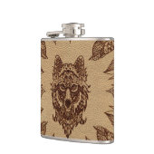 種族のオオカミおよび羽の革エンボスの効果 フラスク (左)