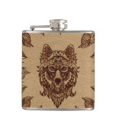 種族のオオカミおよび羽の革エンボスの効果 フラスク (正面)