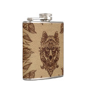 種族のオオカミおよび羽の革エンボスの効果 フラスク (右)