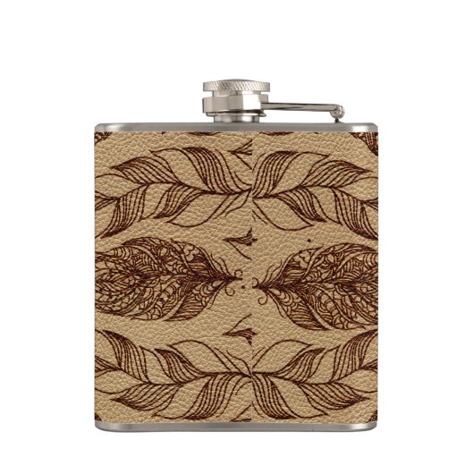 種族のオオカミおよび羽の革エンボスの効果 フラスク (裏面)