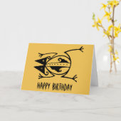 種族のカエルの岩石彫刻の動物の種族の芸術の誕生日 カード (黄色い花)