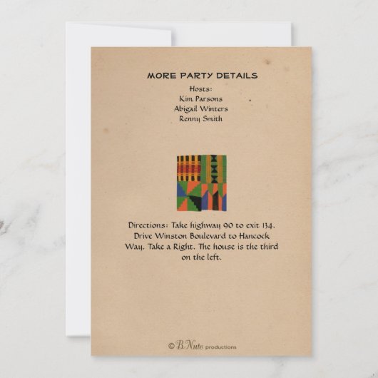 種族のサファリのパーティーはKenteの布のカスタムを誘います 招待状 (裏面)