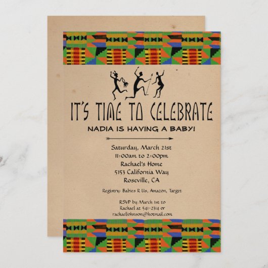 種族のサファリのベビーシャワーの招待- Kenteの布 招待状 (正面/裏面)