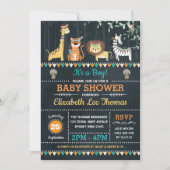 種族のジャングルサファリの動物のベビーシャワーの黒板 招待状 (正面)