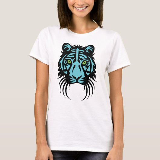 種族のトラの入れ墨の黒の青 Tシャツ (正面)