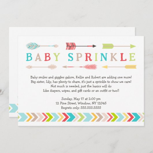 種族のベビーは中立性のシャワーの招待を振りかけます 招待状 (正面/裏面)