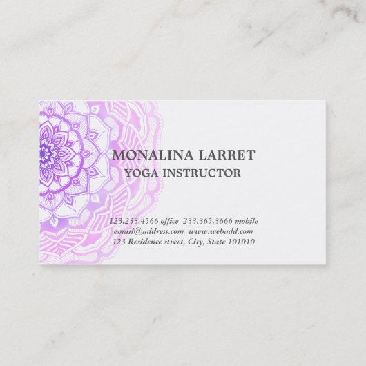 種族のボヘミアの紫色の水彩画の曼荼羅のスケッチ 名刺 (裏面)