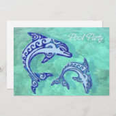 種族の入れ墨のネズミイルカのデュオのプールを囲んでのパーティ 招待状 (正面/裏面)