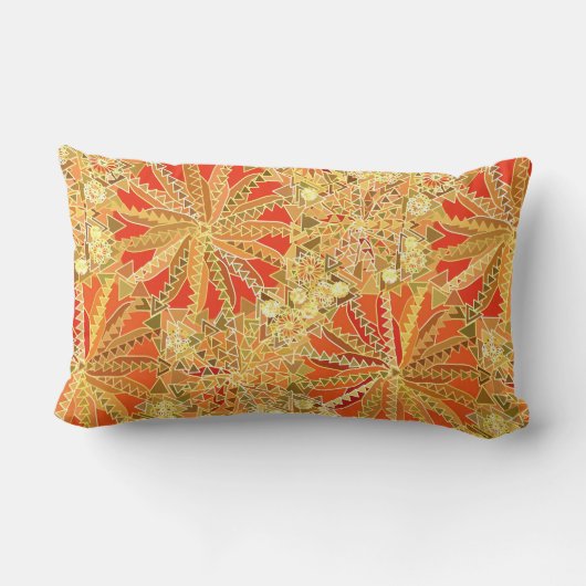 種族の曼荼羅のプリント、マスタードの金ゴールドおよびオレンジ ランバークッション (裏面)