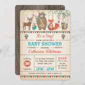 種族の森林ベビーシャワーの素朴な森林動物 招待状 (正面/裏面)