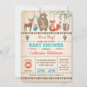 種族の森林ベビーシャワーの素朴な森林動物 招待状 (正面)