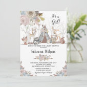 種族の森林動物のベビーシャワーの女の赤ちゃん 招待状 (スタンド正面)