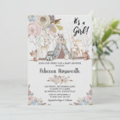 種族の森林動物の女の赤ちゃんのシャワーの花柄 招待状 (スタンド正面)