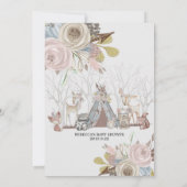種族の森林動物の女の赤ちゃんのシャワーの花柄 招待状 (裏面)
