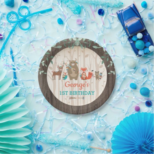 種族の森林誕生日の森林動物のベビーシャワー ペーパープレート (パーティー)