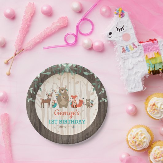 種族の森林誕生日の森林動物のベビーシャワー ペーパープレート (パーティー)