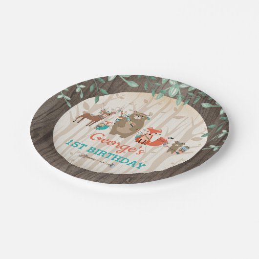 種族の森林誕生日の森林動物のベビーシャワー ペーパープレート (アングル)