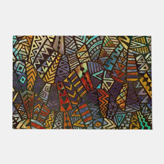 種族の民俗パターン金ゴールドおよびペンキ ドアマット (正面)