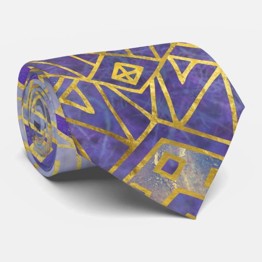 種族の民族のBohoパターン金ゴールドおよび穏やかな紫色 ネクタイ (ロール)