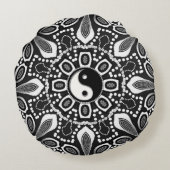 種族の白黒の陰陽の幾何学的な円形の枕 ラウンドクッション (裏面)