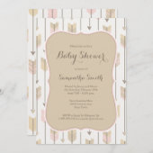 種族の矢のベビーシャワーの赤面のピンクおよびタン 招待状 (正面/裏面)