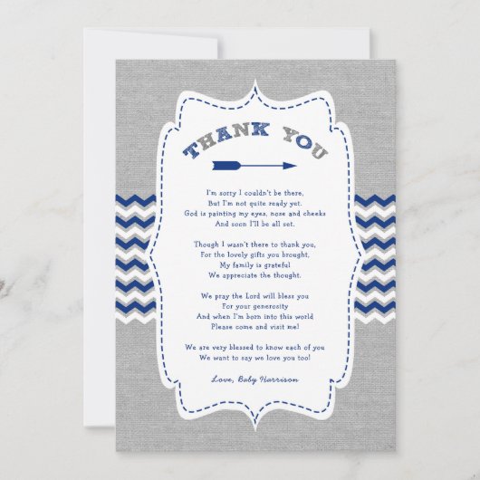 種族の矢のベビーシャワーはノート感謝していしています + 詩 サンキューカード (正面)