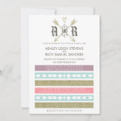 種族の矢%PIPE%の金ゴールド及び真新しい結婚式招待状 招待状 (正面)