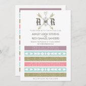 種族の矢%PIPE%の金ゴールド及び真新しい結婚式招待状 招待状 (正面/裏面)