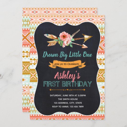 種族の野生の1匹の最初誕生日の招待状 招待状 (正面/裏面)