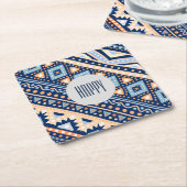 種族の青いレトロの民族のヴィンテージパターンコースター スクエアペーパーコースター (アングル)