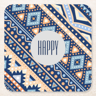 種族の青いレトロの民族のヴィンテージパターンコースター スクエアペーパーコースター
