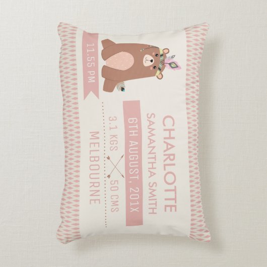 種族のBohoのテディー・ベアの誕生の発表のクッション アクセントクッション (正面(垂直))