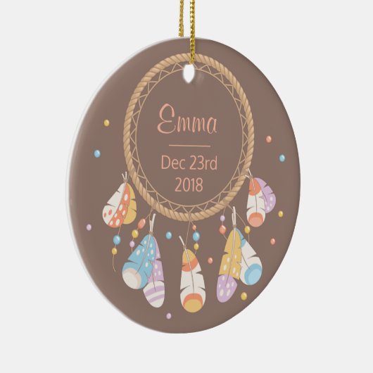 種族のDreamcatcher Bohoの新生児の記念品 セラミックオーナメント (右)