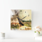 種族のTipiの~の美しい水彩画のテント小屋 スクエア壁時計 (ホーム)