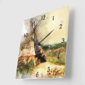 種族のTipiの~の美しい水彩画のテント小屋 スクエア壁時計 (傾斜)