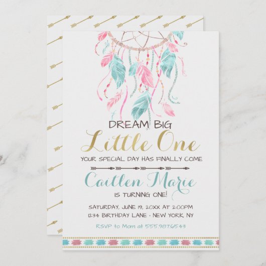 種族Dreamcatcherの誕生日の招待状Boho 招待状 (正面/裏面)