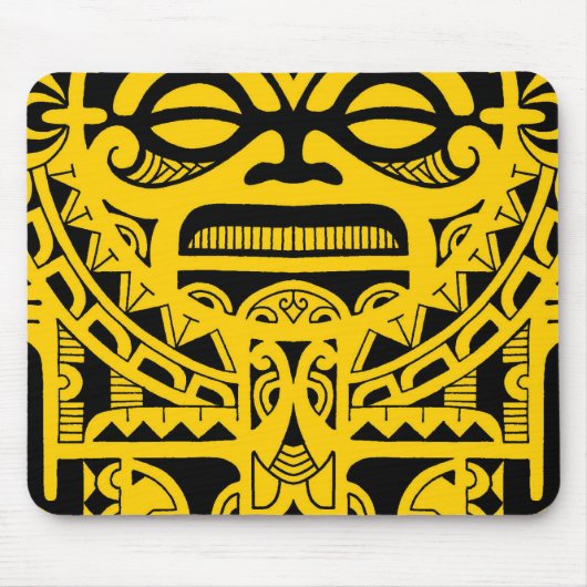 種族Tikiの神の入れ墨のデザインのポリネシアの顔 マウスパッド (正面)