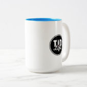 種類の疲れたT1dMom [黒くか明るい青] ツートーンマグカップ (正面右)