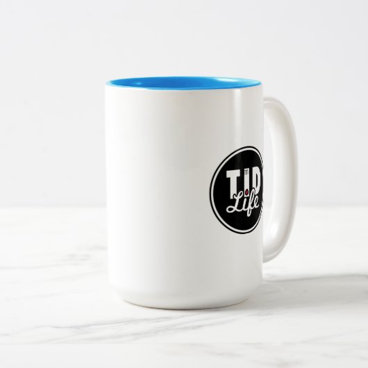 種類の疲れたT1dMom [黒くか明るい青] ツートーンマグカップ (正面右)