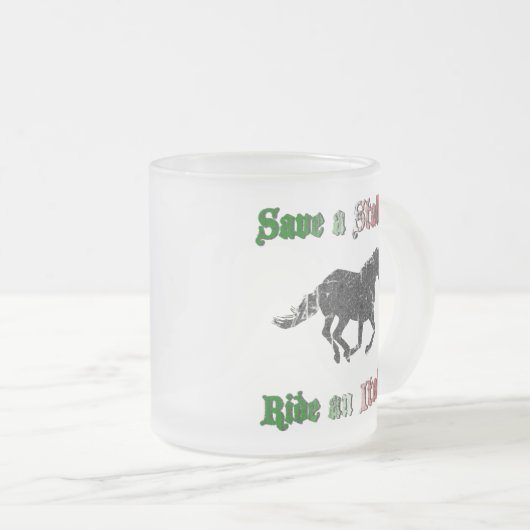 種馬の乗車をイタリア語によって曇らされるマグ救って下さい フロストグラスマグカップ (正面右)