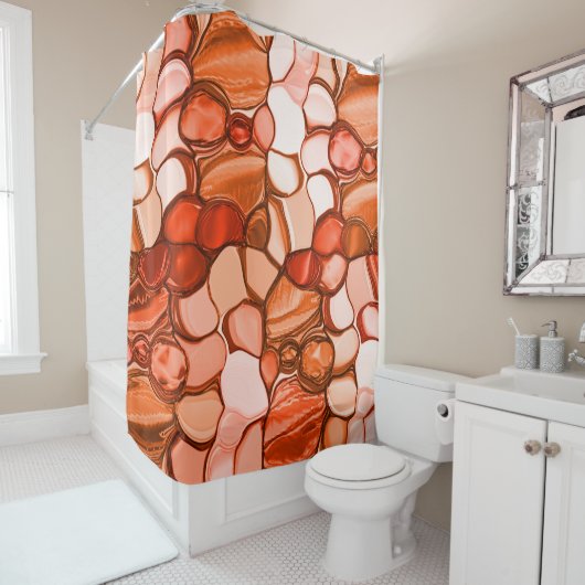 種、珊瑚、赤などの丸い形 シャワーカーテン (インサイチュ)