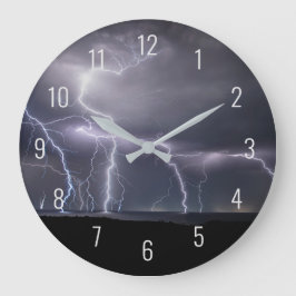 稲妻が夜景に雷を落とす ラージ壁時計