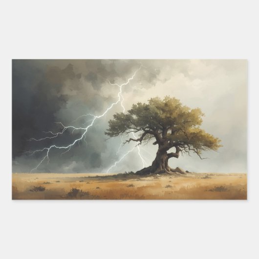 稲妻が木に当たる絵画 🌩️🌳 長方形シール (正面)
