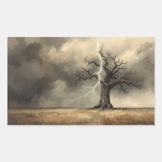 稲妻が木に当たる絵画 🌩️🌳 長方形シール (正面)